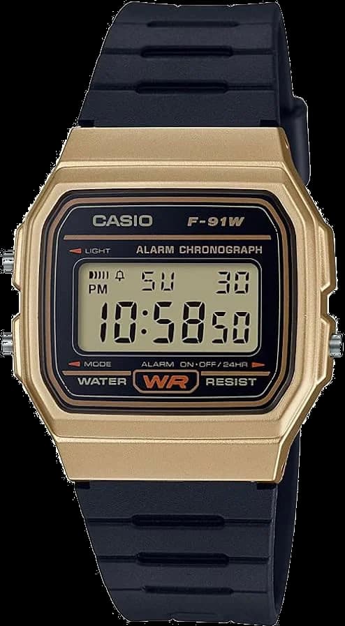 Montre Casio Vintage F-91WM-9AEF - Digitale, Cadran Gris, Bracelet Résine Noir - Unisexe