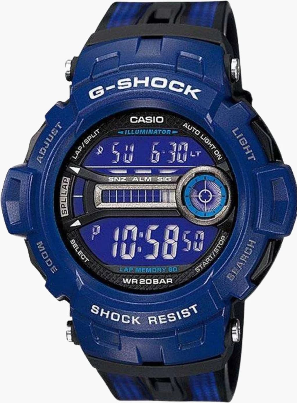 Garde-temps Casio GD-200-2ER arbore cadran bleu texturé avec affichage numérique et aiguilles luminescentes pour lisibilité optimale