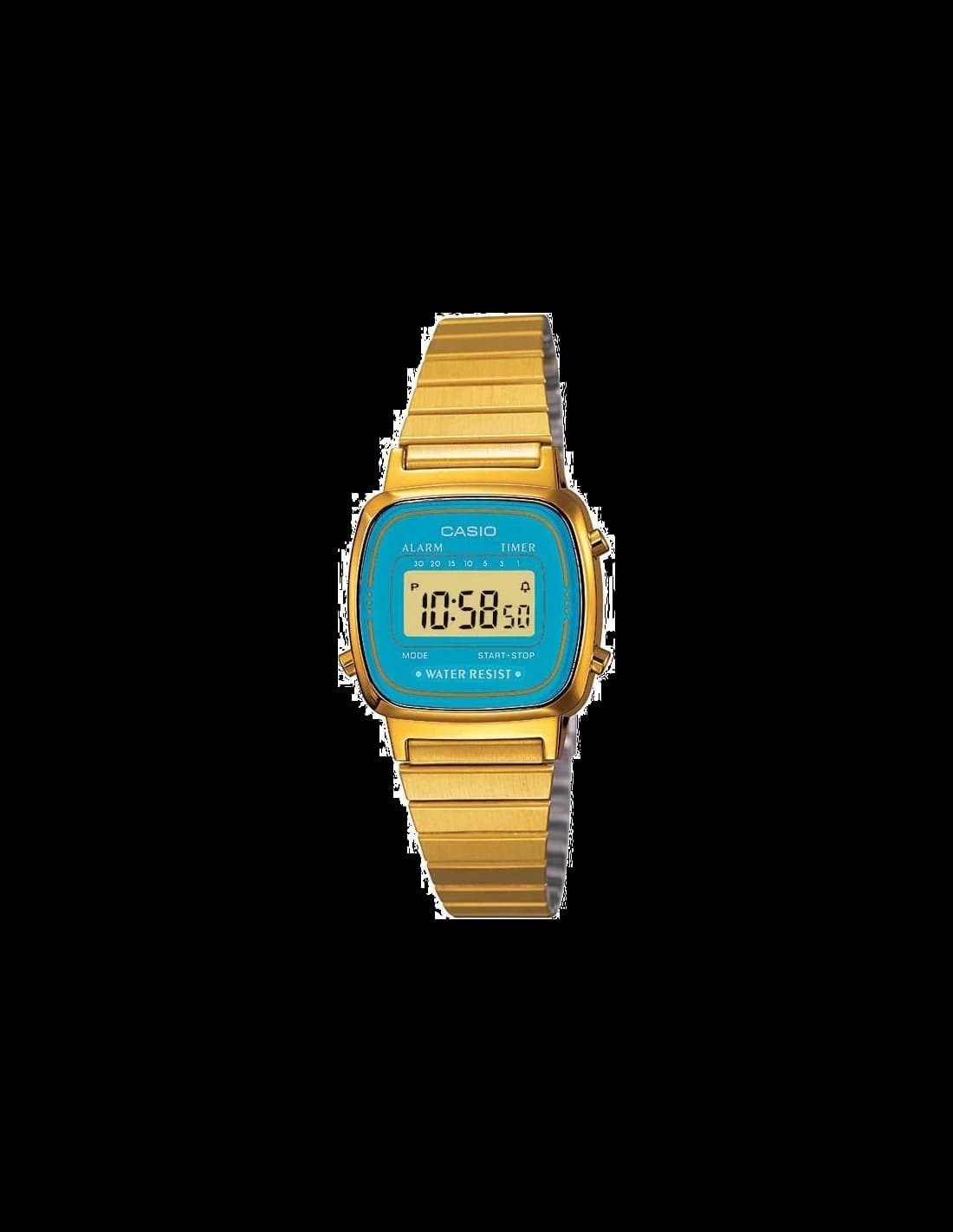 Montre Femme Casio Vintage LA670WEGA-2EF Cadran Turquoise et Boîtier Doré