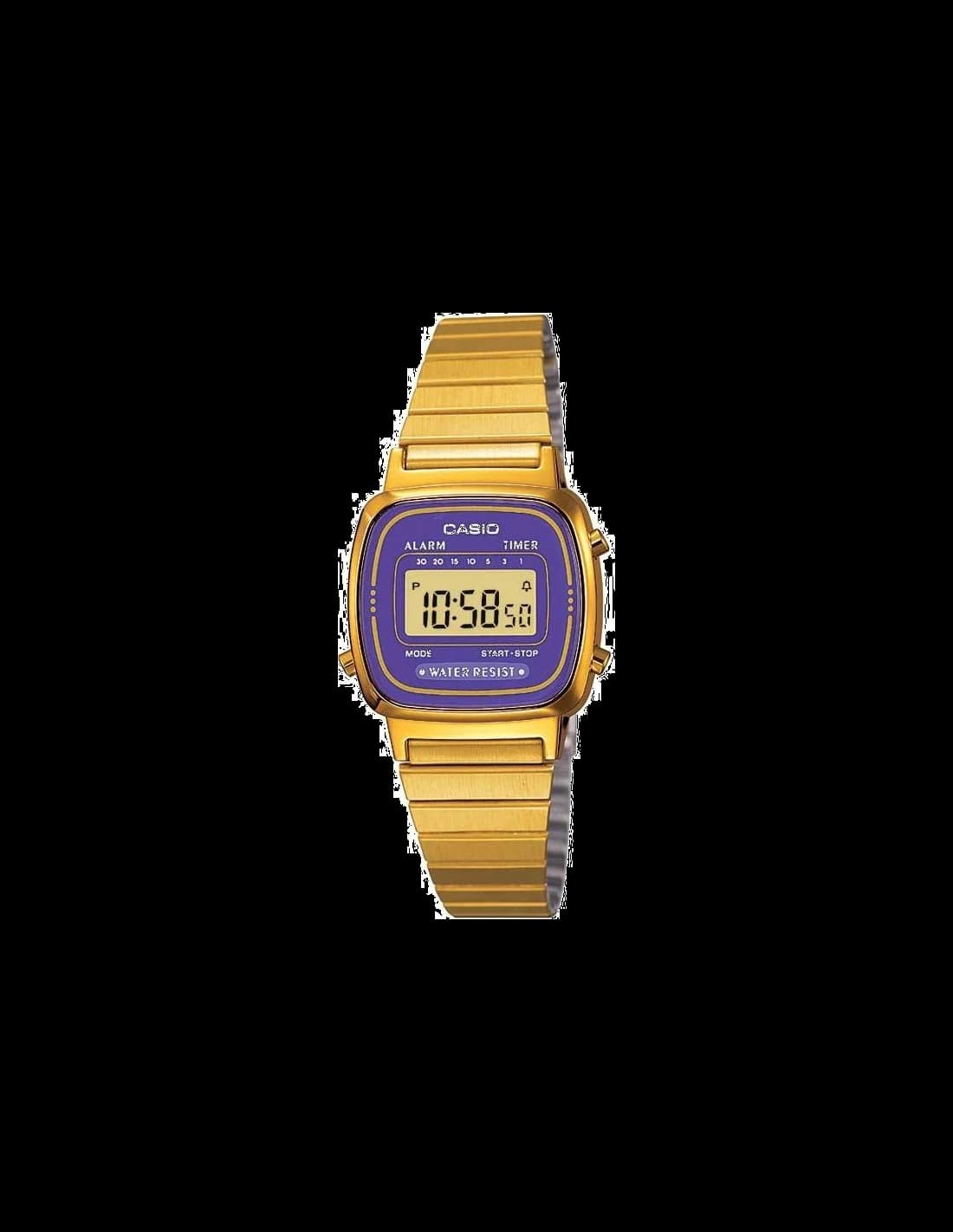 Montre Casio Vintage LA670WEGA-6EF Femme Dorée Cadran Violet Digital