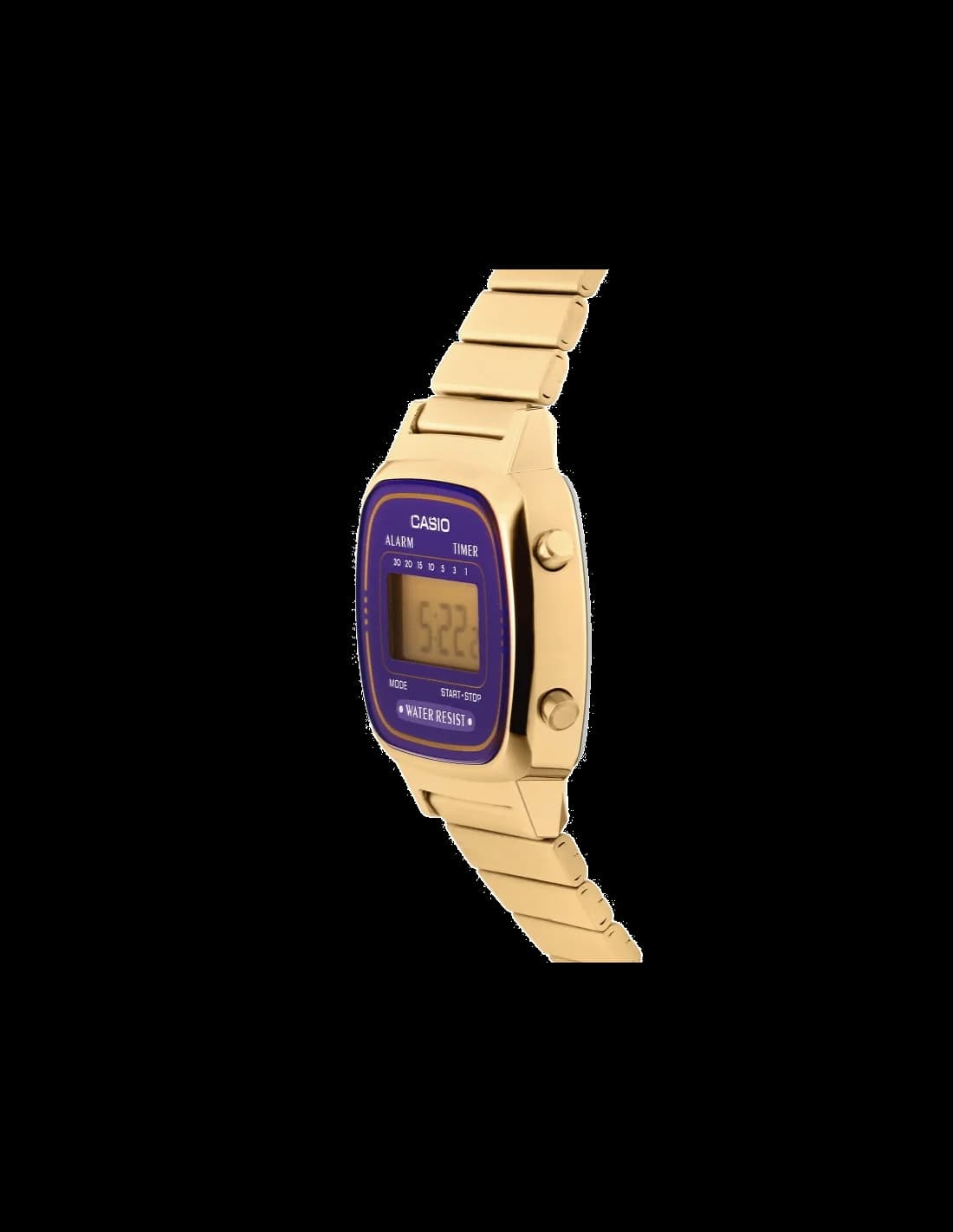 Montre Casio Vintage LA670WEGA-6EF Femme Dorée Cadran Violet Digital vue 3