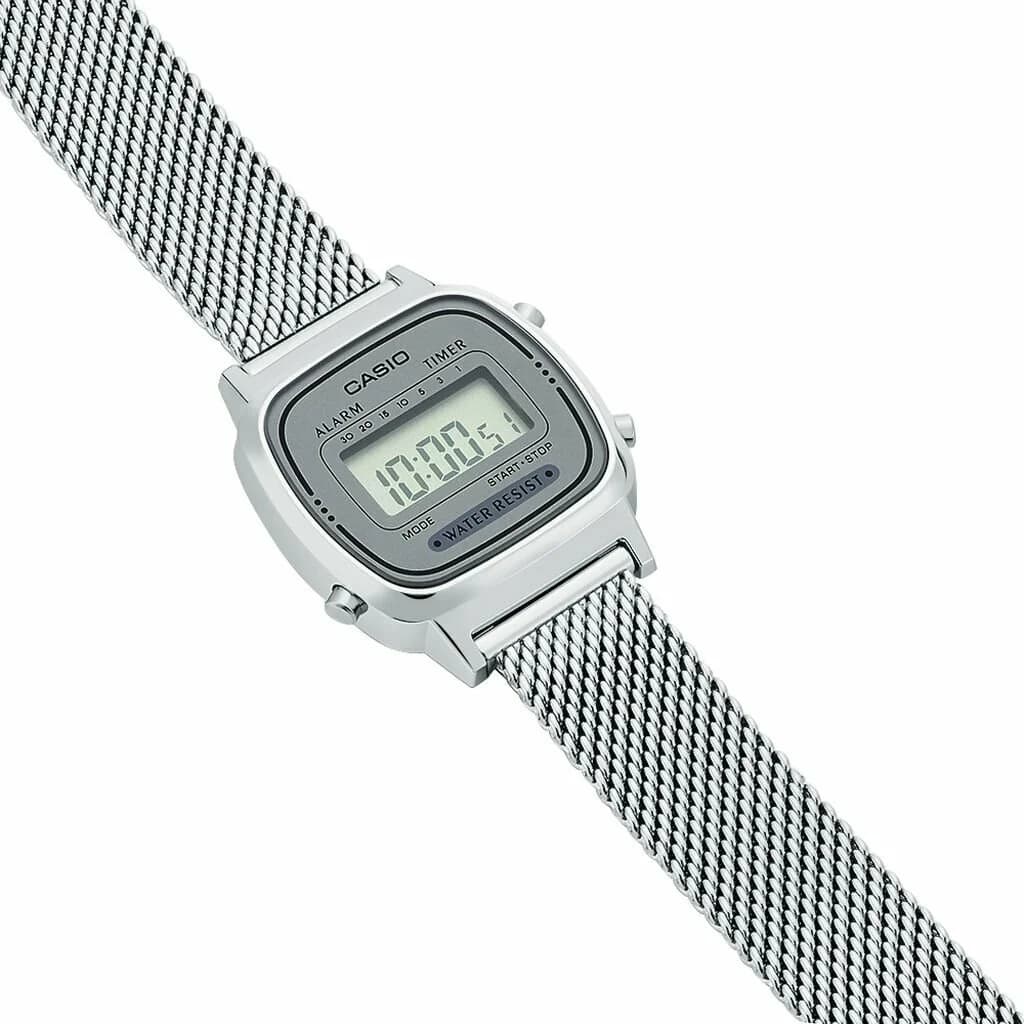 Montre Femme Casio Vintage LA670WEM-7EF Cadran Digital Gris Bracelet Maille Milanaise Argent vue 3