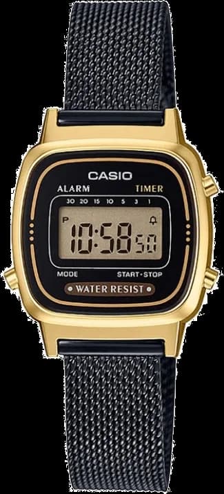 Montre Femme Casio LA670WEMB-1EF Vintage Digitale, Cadran et Maille Milanaise Noire