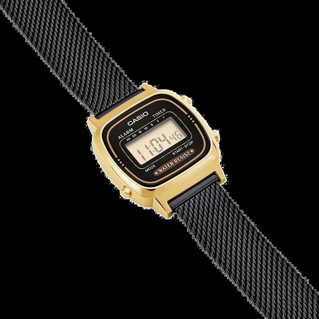 Montre Femme Casio LA670WEMB-1EF Vintage Digitale, Cadran et Maille Milanaise Noire vue 3
