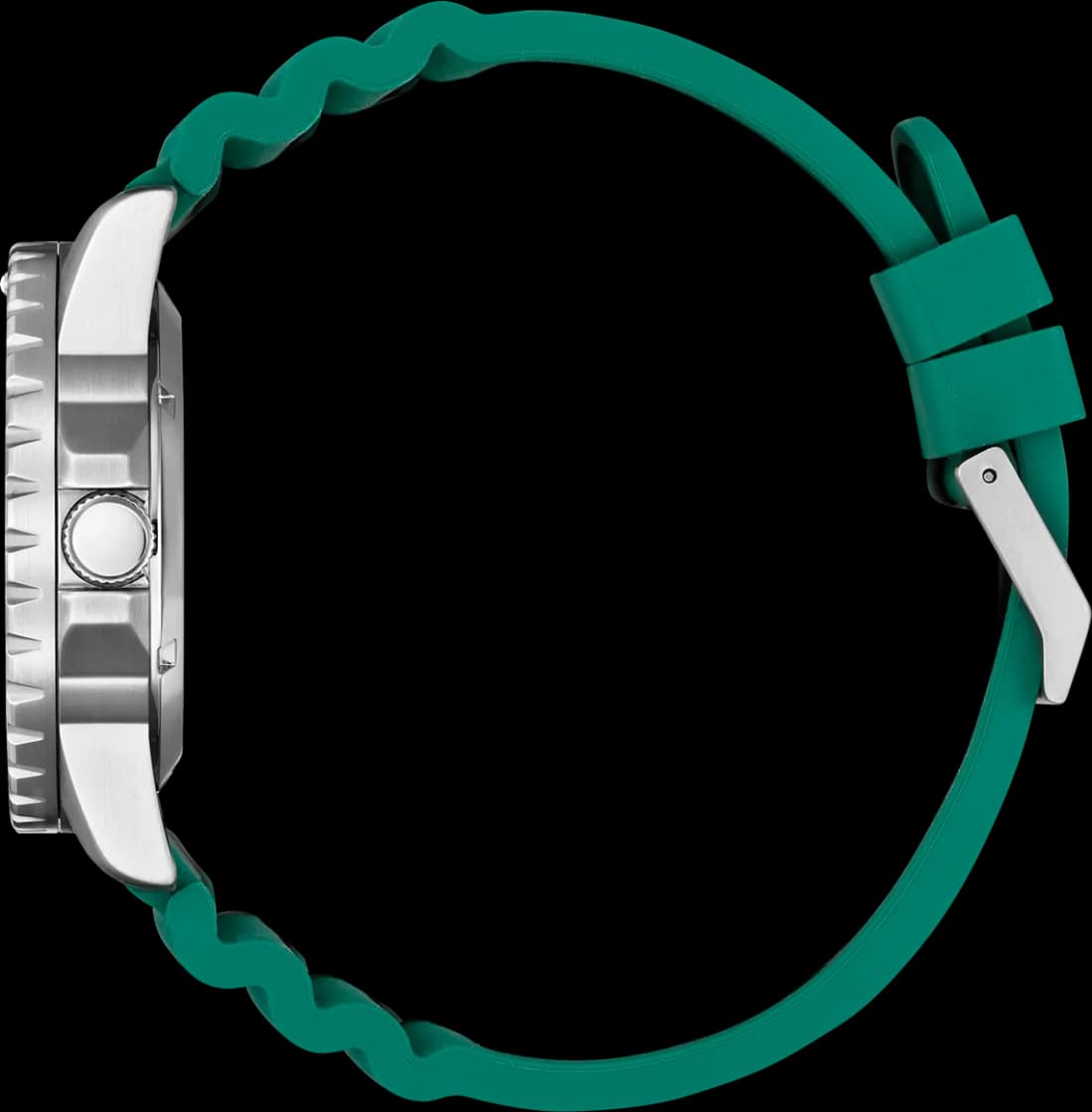 Attache bracelet Citizen NJ0129-10X en silicone noir texturé, boucle ardillon acier, résistant à l'eau et flexible
