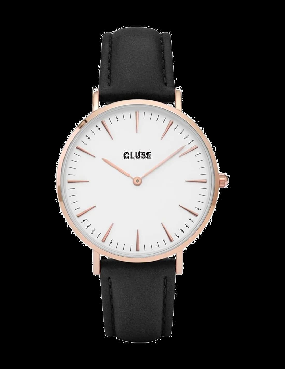 Montre Cluse La Bohème CL18008 Or rose et Blanc, bracelet cuir noir - Unisexe