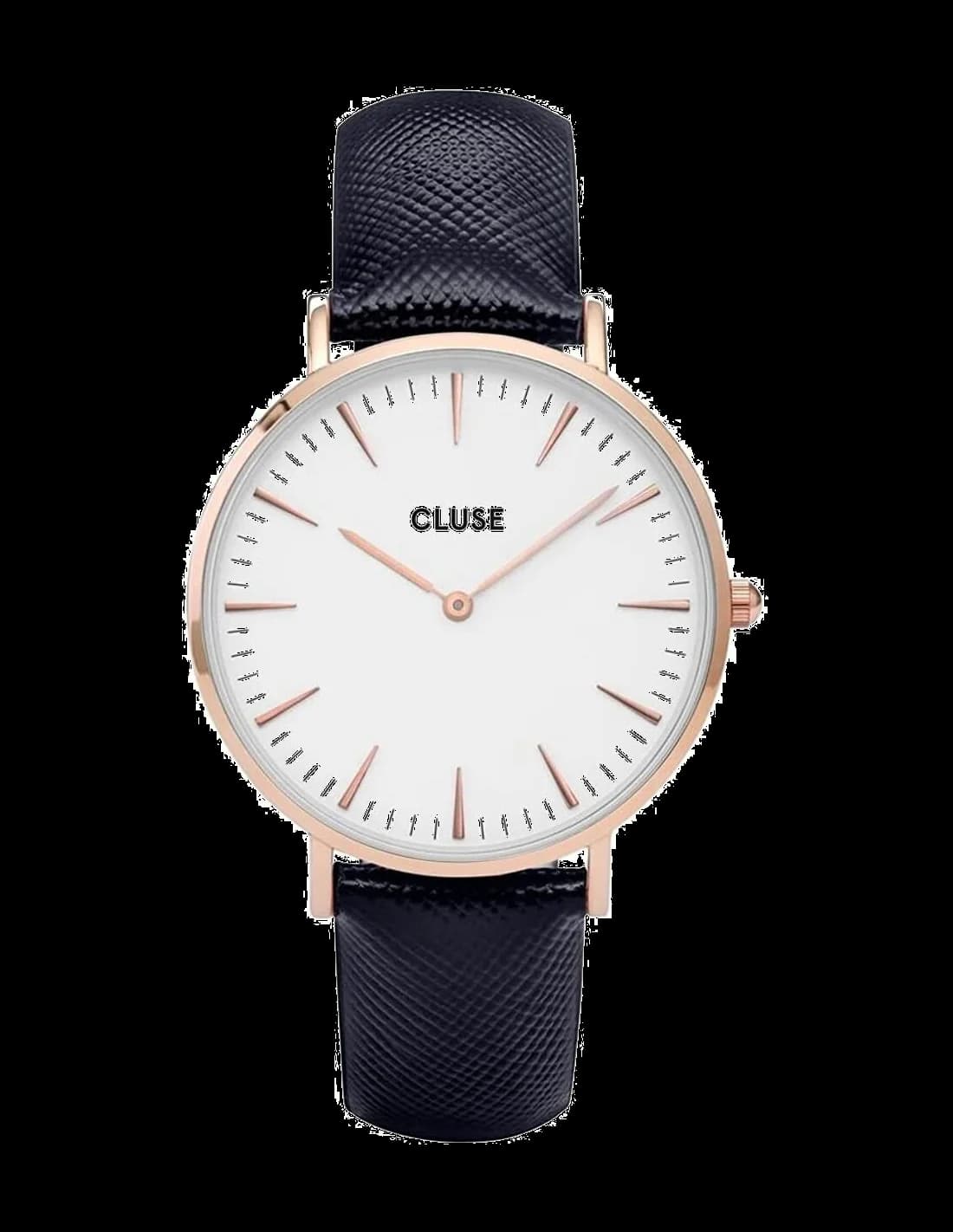 Montre Cluse La Bohème CL18029 - Boîtier or rose, cadran blanc, bracelet cuir bleu - Unisexe