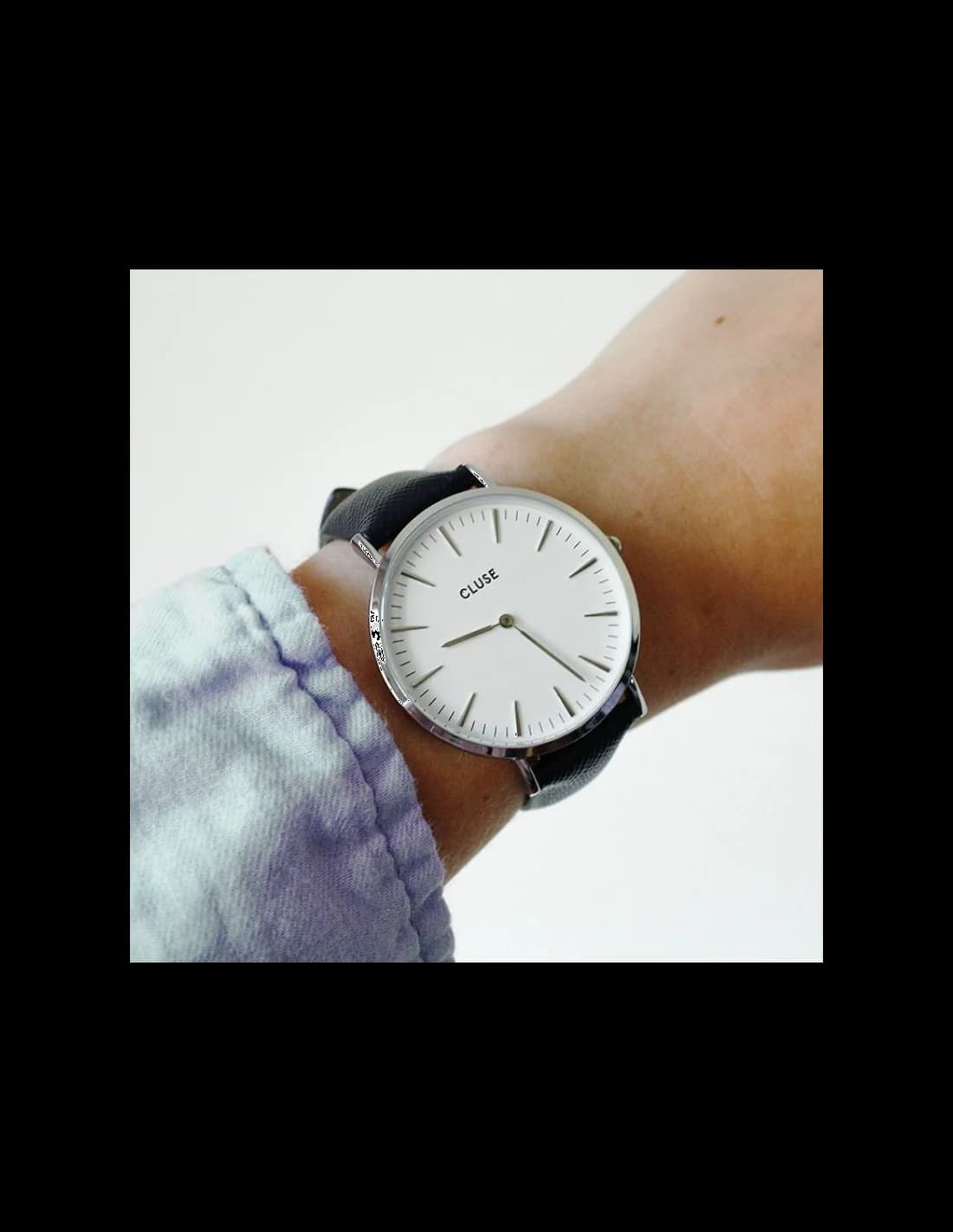 Montre Cluse La Bohème CL18232 - Cadran blanc, boîtier argenté, bracelet cuir bleu - Unisexe vue 3