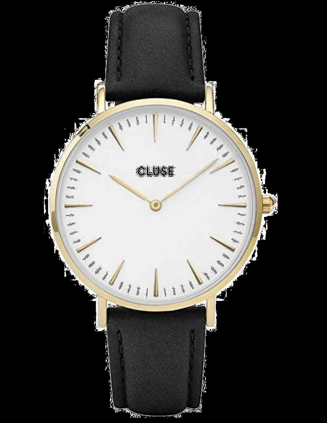 Montre Cluse La Bohème CL18406 - Boîtier or, cadran blanc, bracelet cuir noir - Unisexe