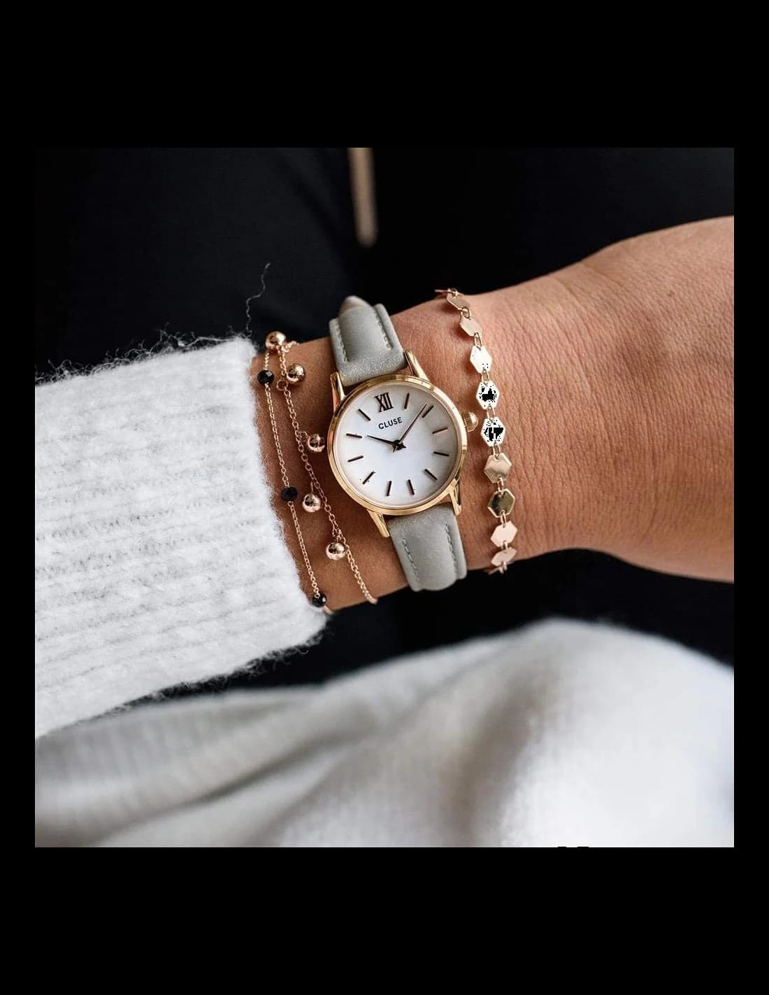 Attache bracelet Cluse CL50009 en mesh métallique argenté avec fermoir déployant ajustable