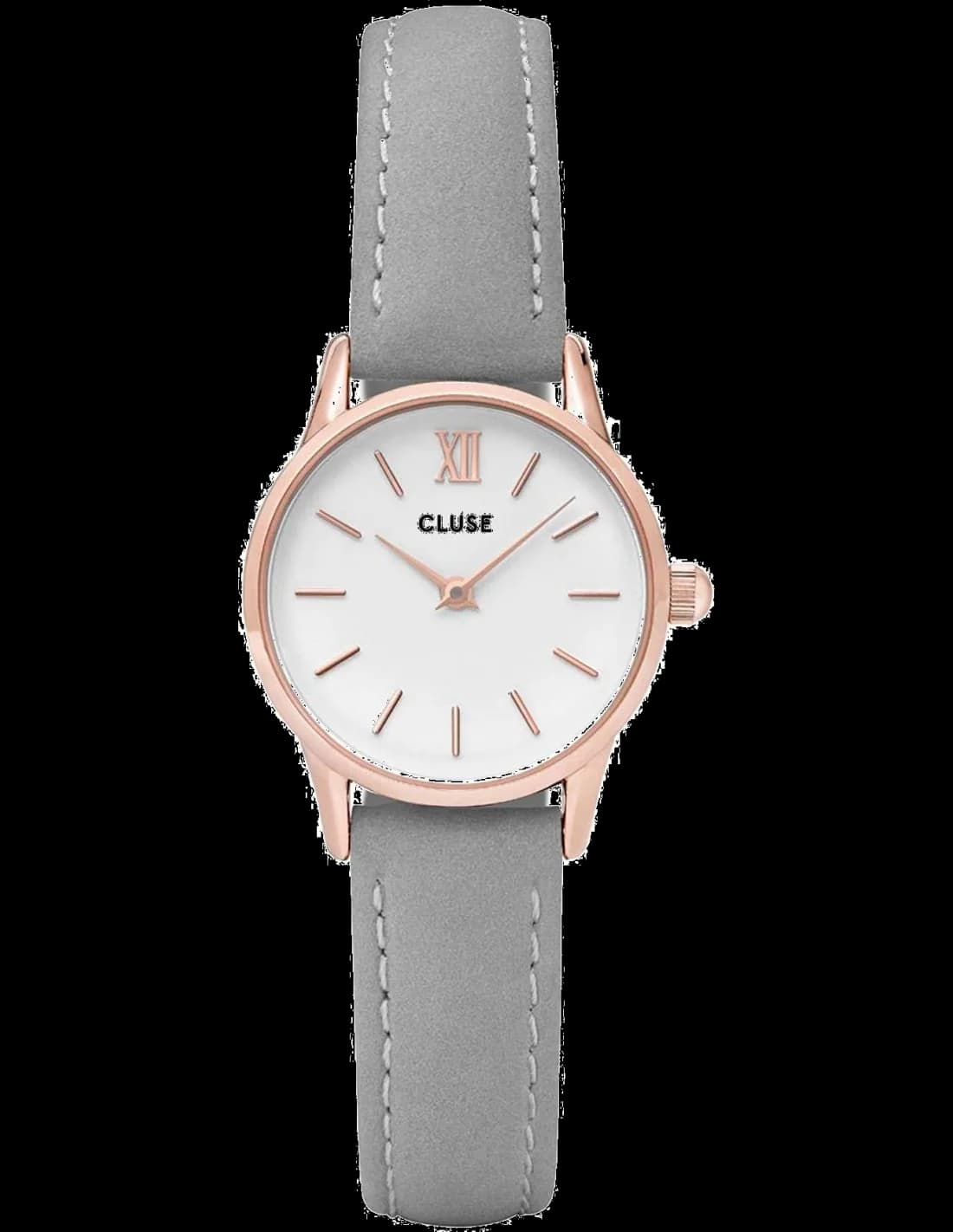Montre Femme Cluse La Vedette CL50009 - Cadran Blanc, Bracelet Cuir Gris, Boîtier Or Rose