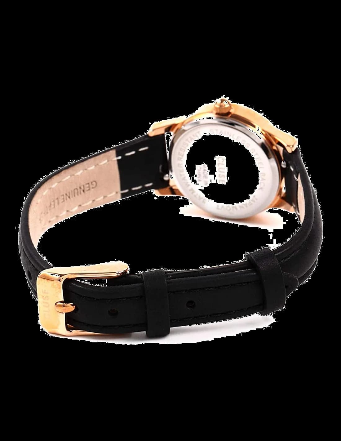 Attache bracelet Cluse CL50011 en cuir rose gold grainé, boucle ardillon dorée signée Cluse