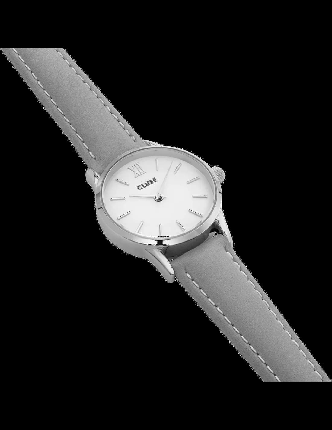 Attache bracelet Cluse CL50013 en cuir gris clair grainé, boucle ardillon en acier inoxydable poli