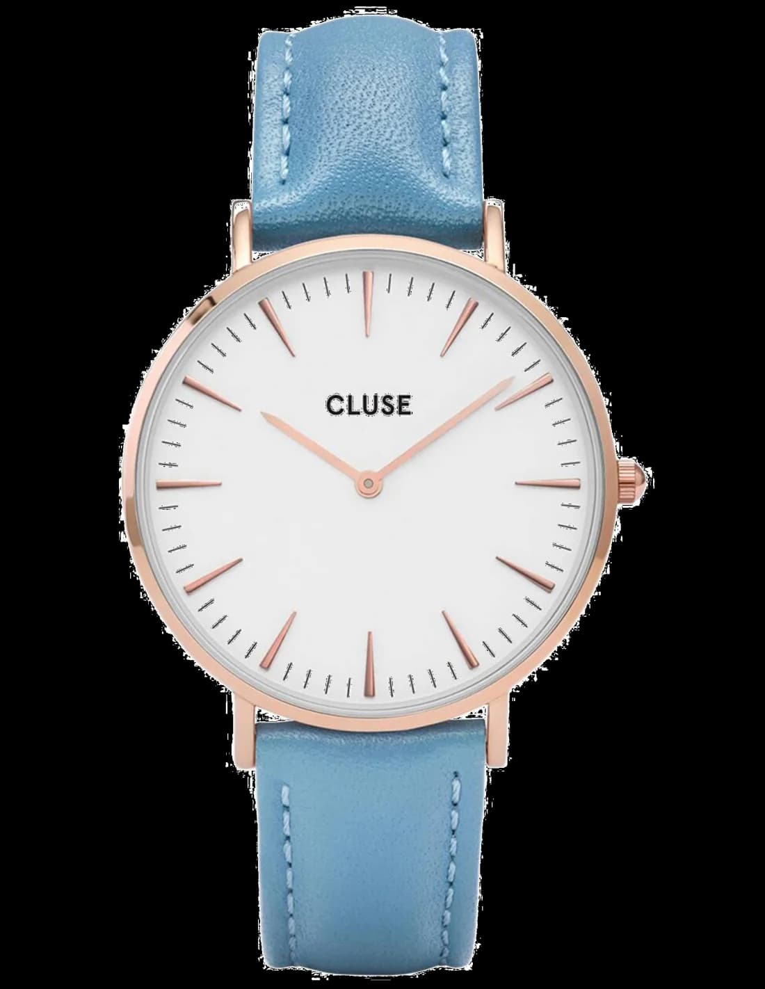 Montre Femme Cluse La Bohème CL18033 - Boîtier Or Rose, Cadran Blanc, Bracelet Cuir Bleu