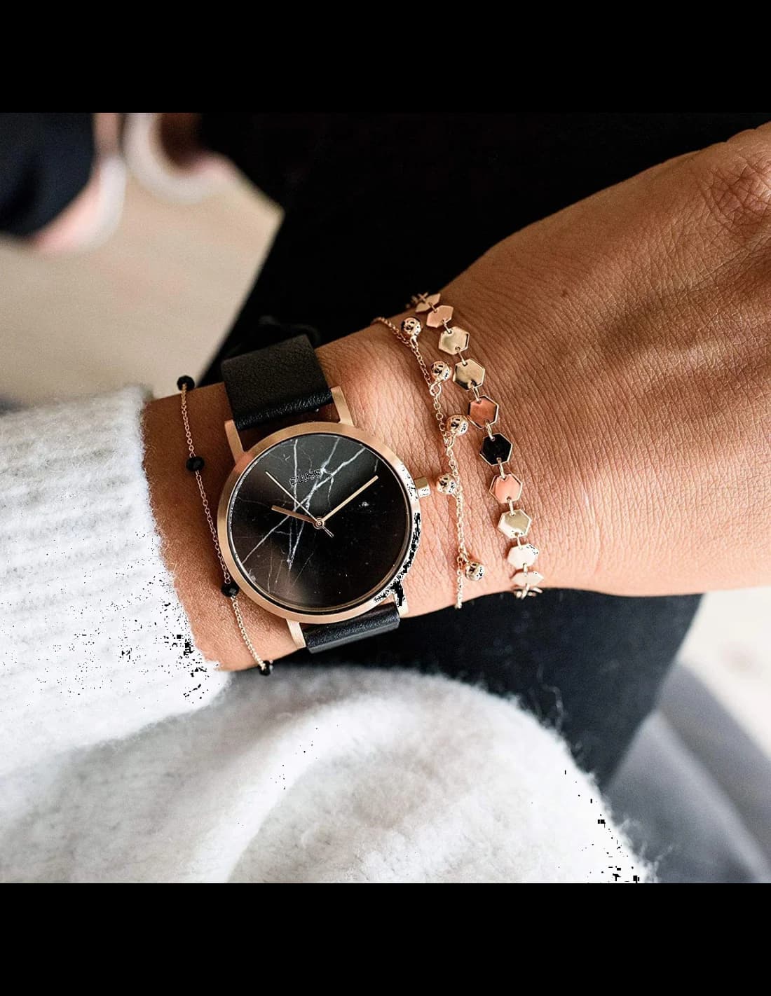 Montre Femme Cluse La Roche CL40104 - Boîtier Or Rose, Cadran Marbre Noir, Bracelet Cuir vue 2