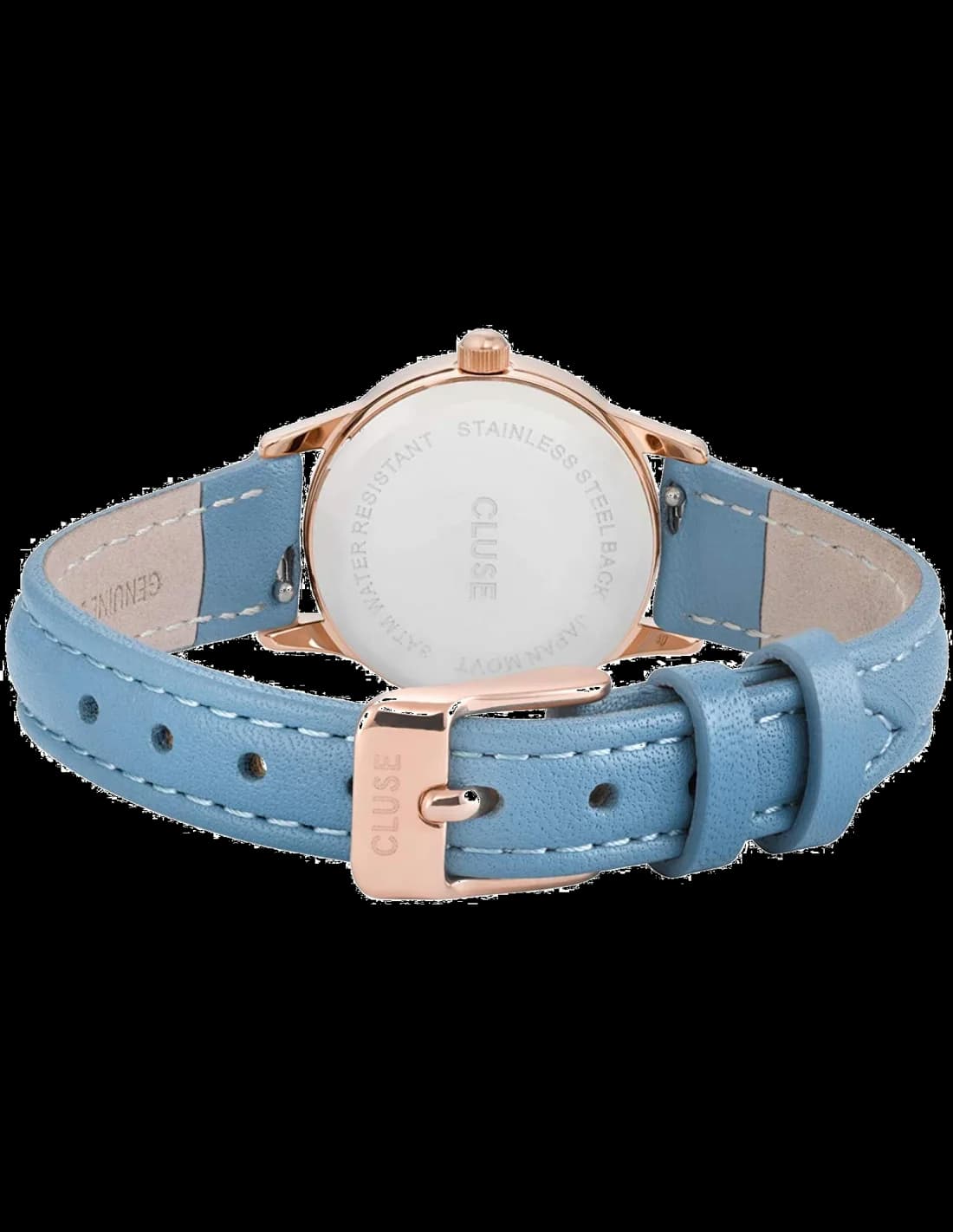 Attache bracelet Cluse CL50026 en cuir brun véritable avec boucle ardillon dorée, offrant un maintien confortable et élégant au poignet