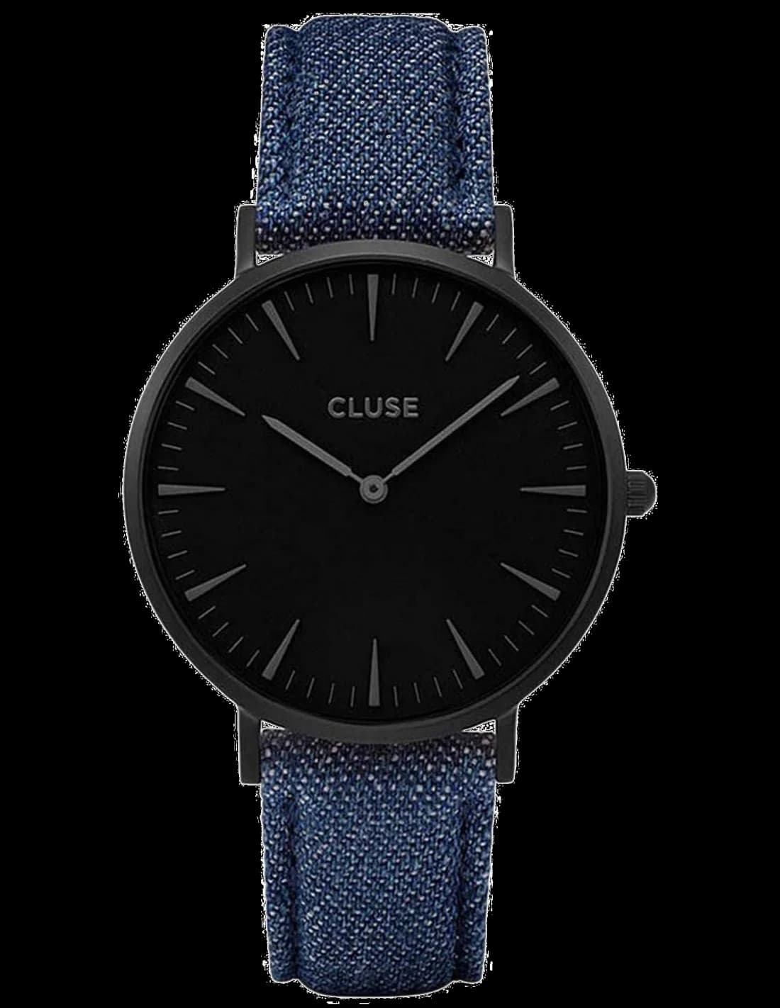 Montre Femme Cluse La Bohème CL18507 - Cadran Noir, Bracelet Denim Bleu