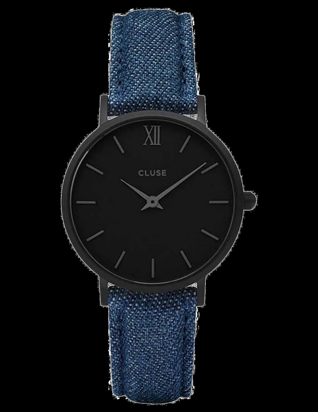 Garde-temps Cluse CL30031 au cadran bleu soleillé, style minimaliste, aiguilles fines et index bâtons