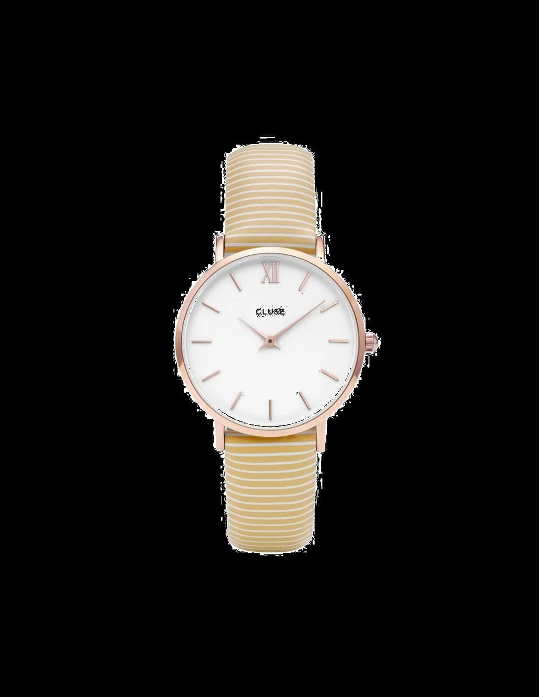 Garde-temps Cluse CL30032 au cadran beige soleil, aiguilles dorées et index bâtons, style minimaliste élégant
