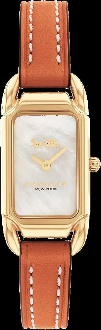 Montre-bracelet Coach Cadie 14504029 pour femme, cadran nacre rectangulaire, bracelet cuir marron