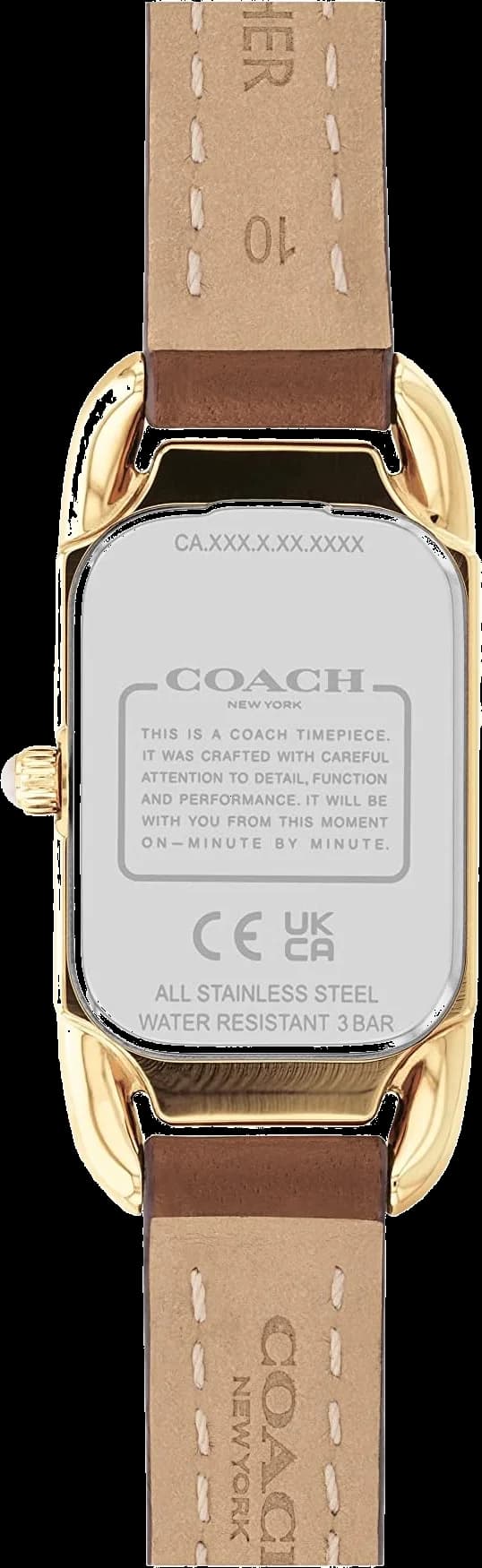 Attache bracelet Coach 14504028 cuir de veau fin marron, fermoir boucle ardillon, coutures contrastées