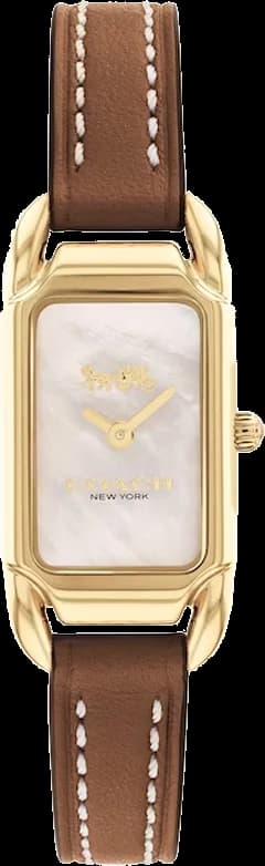 Montre Coach Cadie 14504028 pour Femme - Cadran Nacre Rectangulaire, Bracelet Cuir Marron