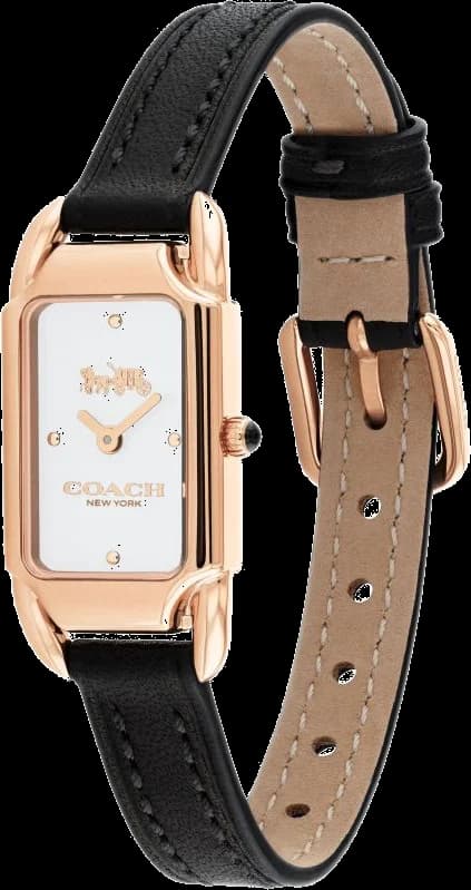 Attache bracelet Coach 14504027 cuir de veau fin marron coutures contrastantes boucle ardillon acier or rose