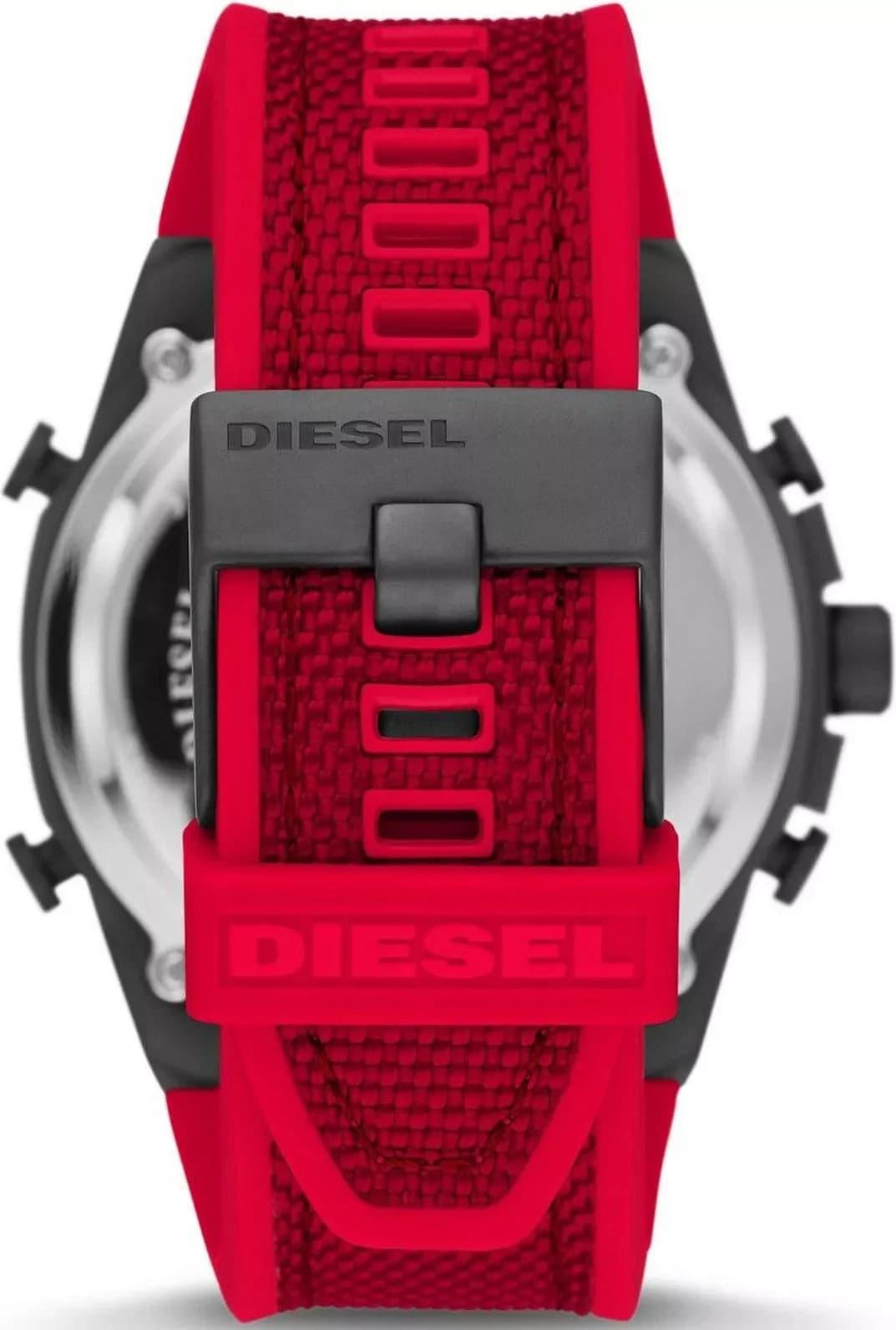 Attache bracelet Diesel DZ4551 en nylon rouge et silicone, fermoir boucle ardillon robuste pour maintien sécurisé