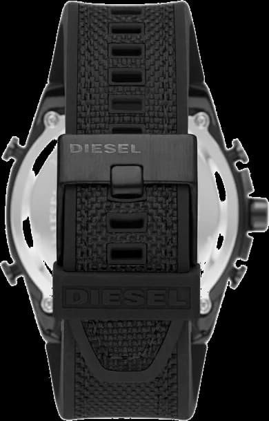 Visage cadran Diesel DZ4593 détail des compteurs chronographe, date à 4h et aiguille GMT rouge