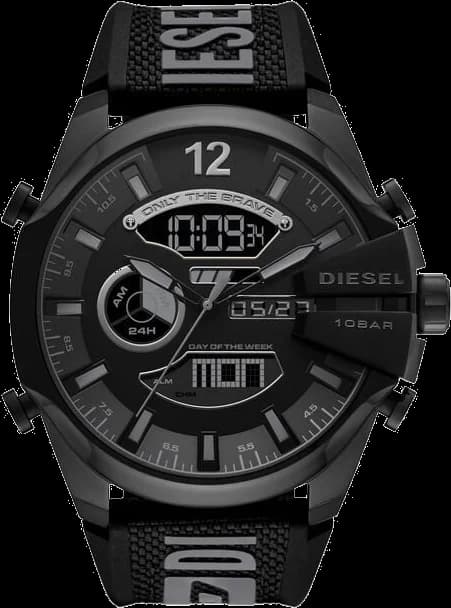 Garde-temps Diesel DZ4593 avec cadran noir multifonction, aiguilles luminescentes et index bâtons sur fond soleillé