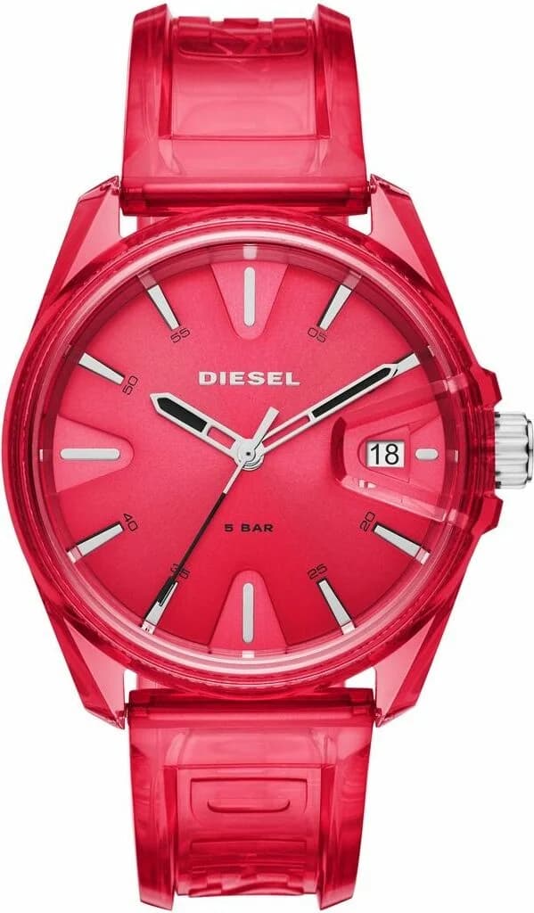 Attache bracelet Diesel DZ1930 en polyuréthane noir texturé, boucle ardillon gravée au logo Diesel, résistant et sportif