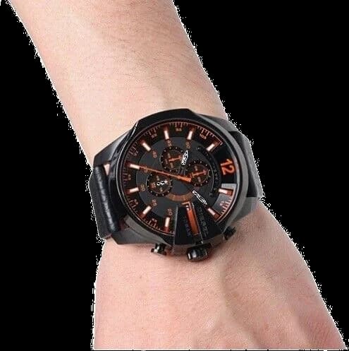 Montre Diesel Mega Chief DZ4291 pour Homme - Cadran Noir, Accents Orange, Bracelet Cuir vue 3