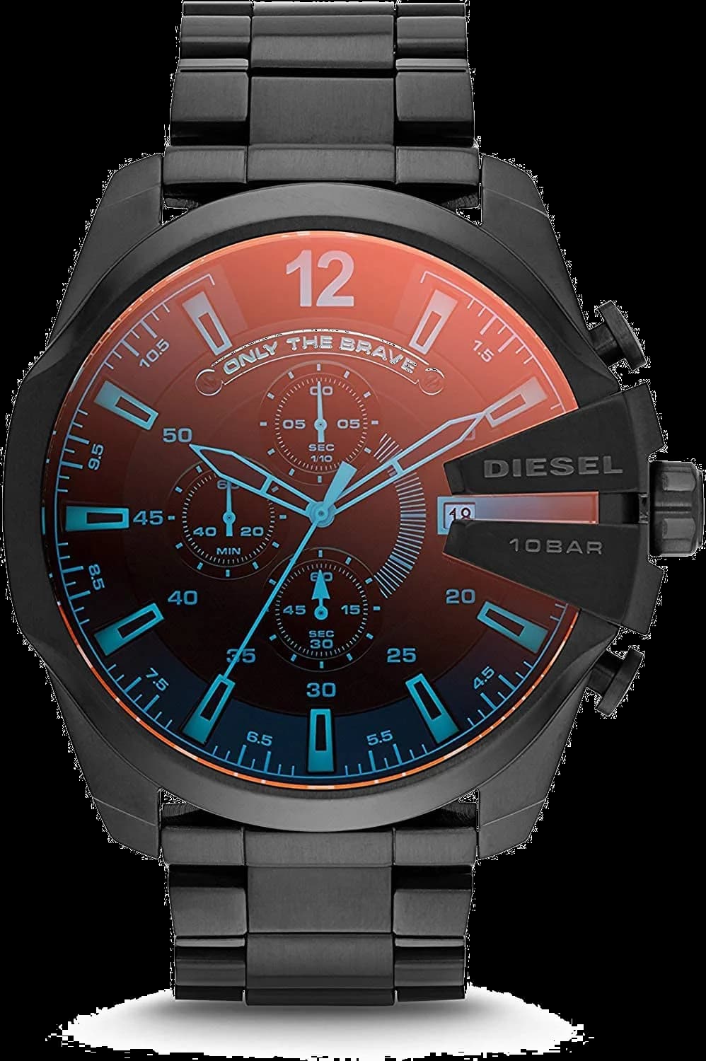 Montre Diesel Mega Chief DZ4318 pour Homme, Boîtier Acier Noir 51mm, Verre Iridescent