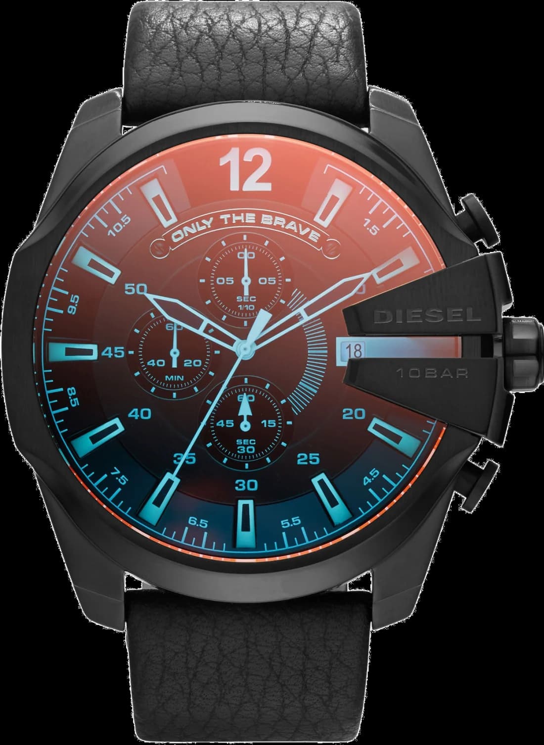 Garde-temps Diesel DZ4323 avec cadran noir soleil, verre minéral iridescent et aiguilles luminescentes