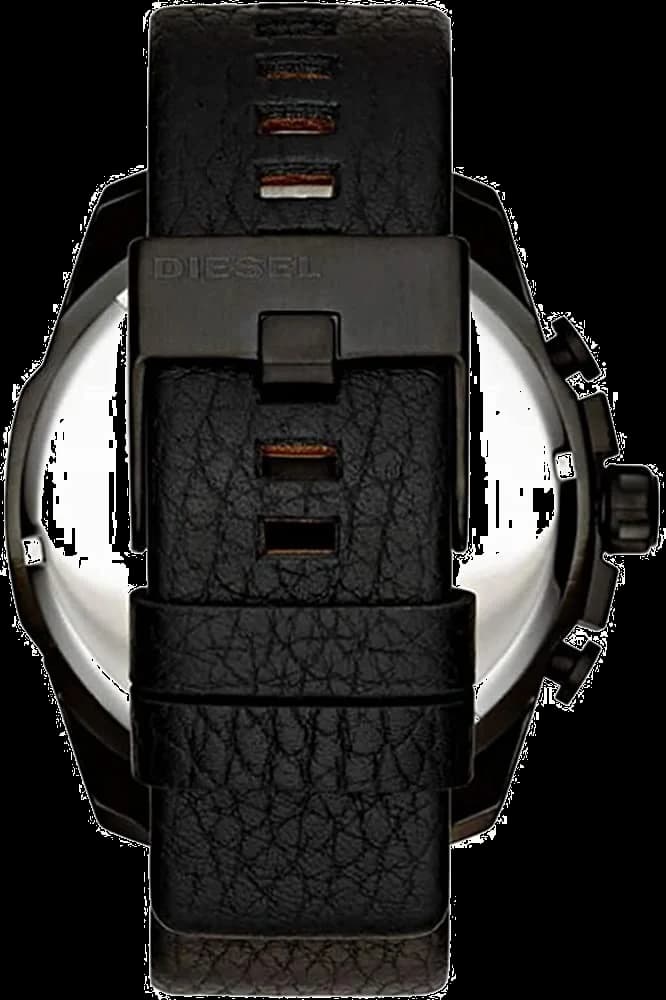 Attache bracelet Diesel DZ4323 en cuir noir grainé, coutures contrastées et boucle ardillon signée Diesel