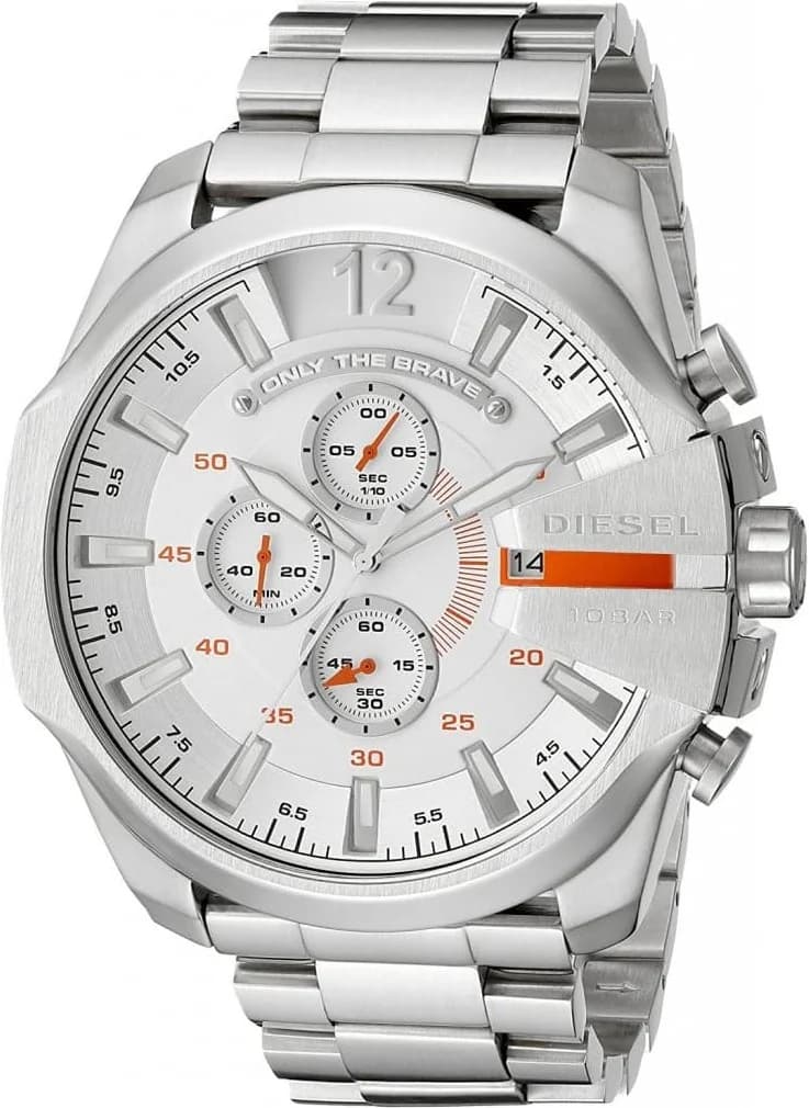 Montre Diesel Mega Chief DZ4328 pour Homme, Boîtier Acier Argenté et Accents Orange vue 3