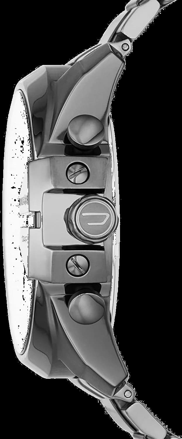 Attache bracelet Diesel DZ4329 en acier inoxydable brossé, maillons en H, fermoir déployant triple bouton-poussoir gravé D