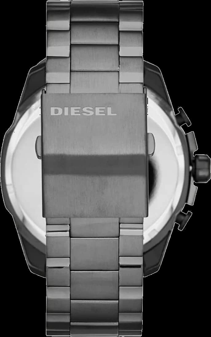 Lunette boîtier Diesel DZ4329 en acier inoxydable anthracite, lunette fixe cannelée, verre minéral bombé, couronne crantée signée