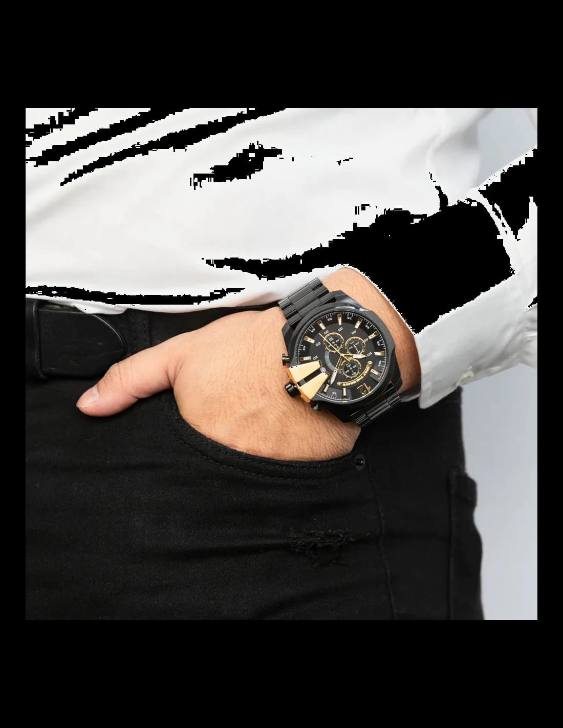 Montre Diesel Mega Chief DZ4338 pour Homme, Boîtier et Bracelet Acier Noir vue 4