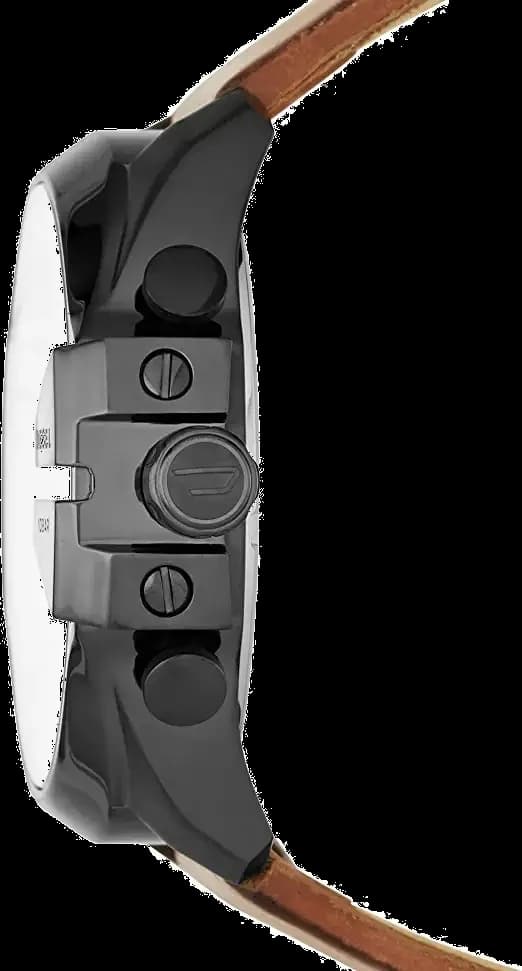 Montre Diesel Mega Chief DZ4343 pour Homme - Boîtier Acier Noir, Cadran Noir, Bracelet Cuir Marron vue 3
