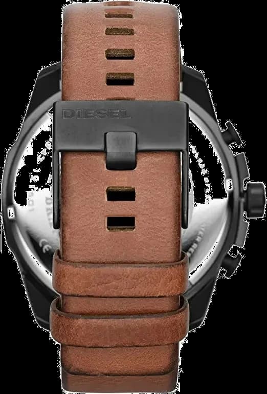 Montre Diesel Mega Chief DZ4343 pour Homme - Boîtier Acier Noir, Cadran Noir, Bracelet Cuir Marron vue 4