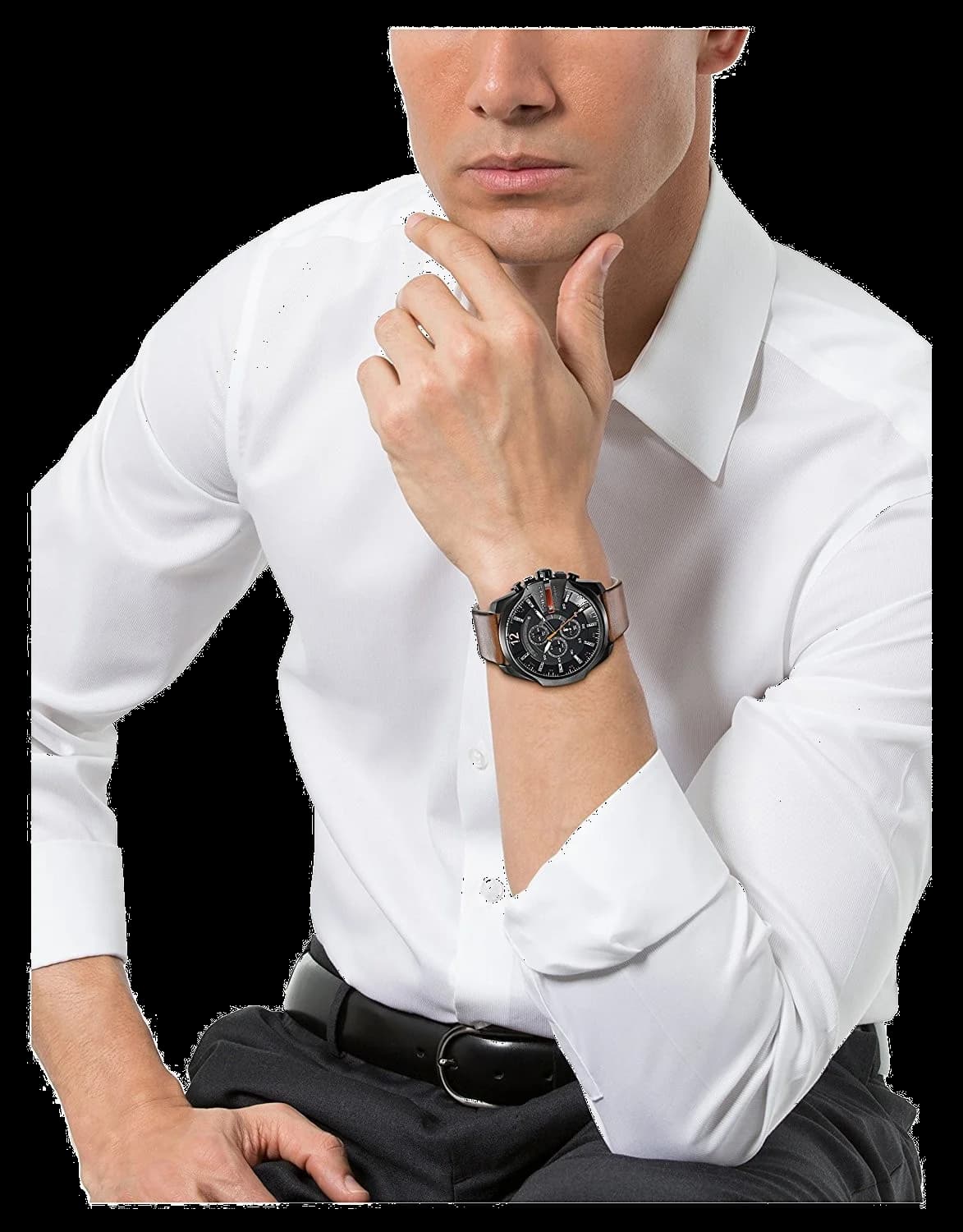 Montre Diesel Mega Chief DZ4343 pour Homme - Boîtier Acier Noir, Cadran Noir, Bracelet Cuir Marron vue 5