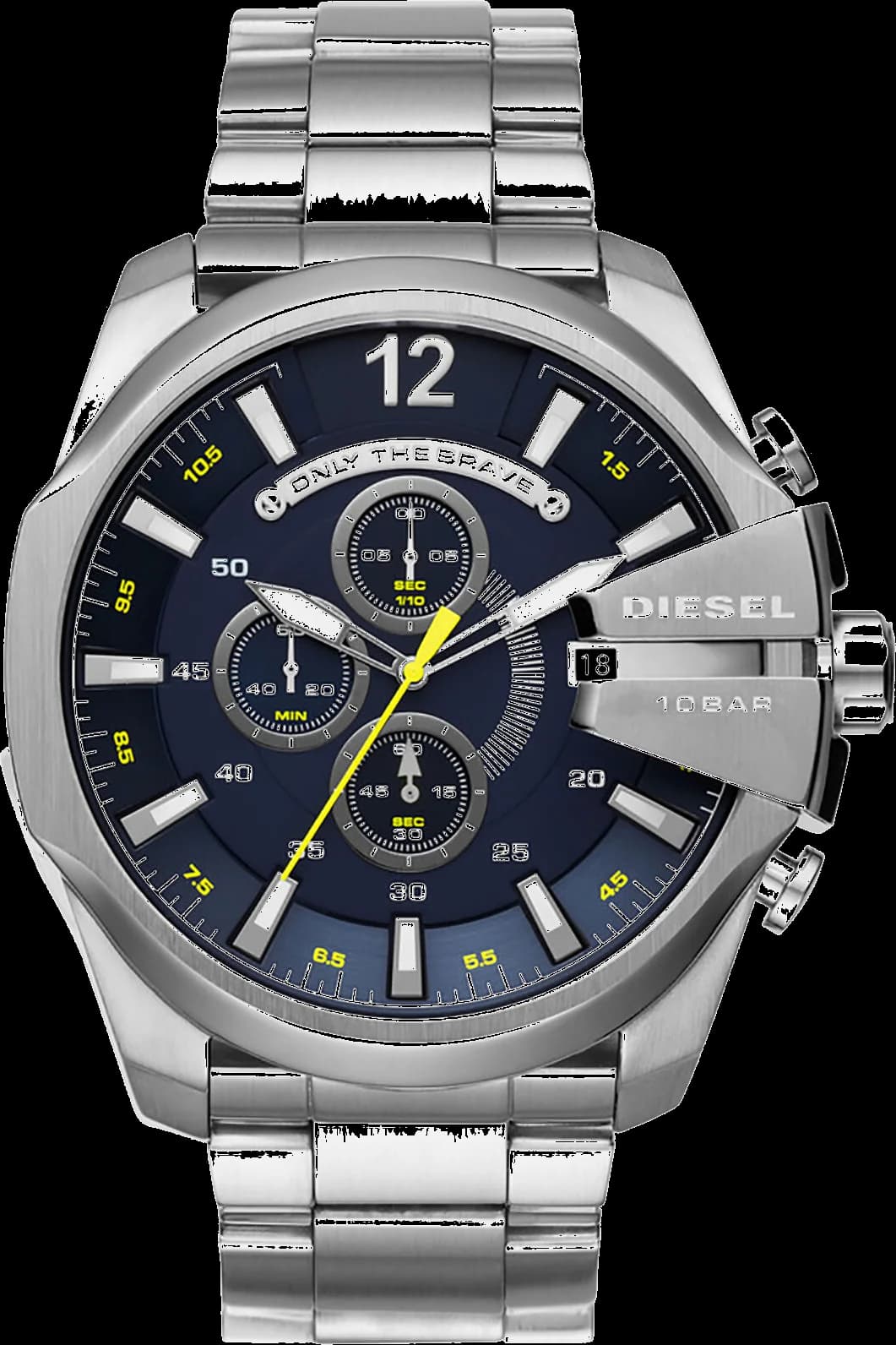 Garde-temps Diesel DZ4465 affichant cadran noir mat avec index et aiguilles luminescents, style robuste et agressif