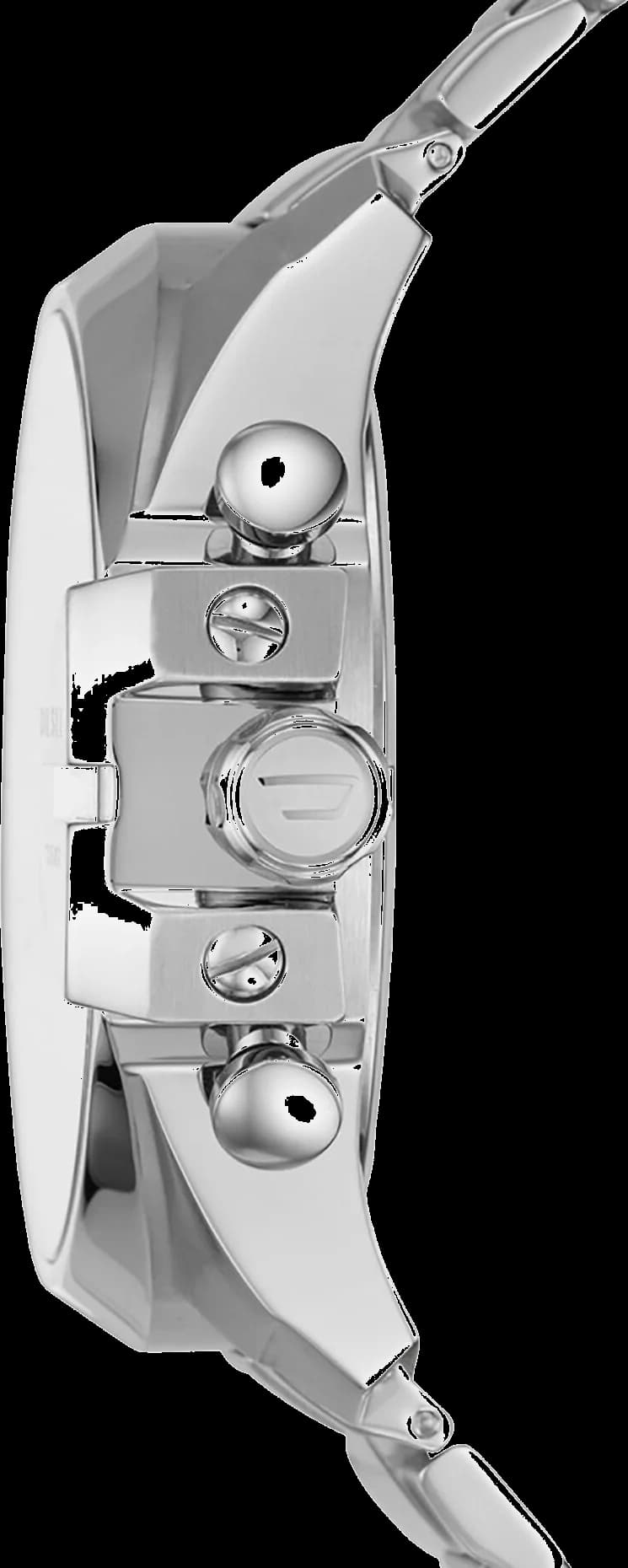 Visage cadran Diesel DZ4465 révèle index appliqués bâtons, aiguilles squelette avec remplissage lumineux, date à 3h, finition satinée