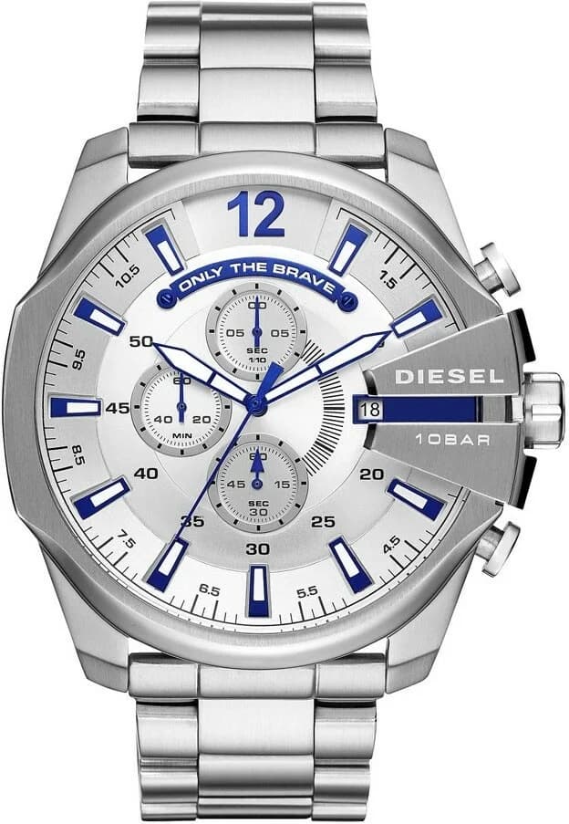 Attache bracelet Diesel DZ4477 en acier inoxydable brossé avec fermoir déployant gravé logo Diesel