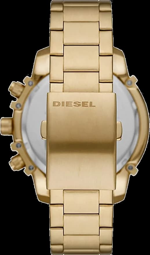 Attache bracelet Diesel DZ4573 en acier inoxydable doré jaune, fermoir déployant gravé, maillons larges et satinés