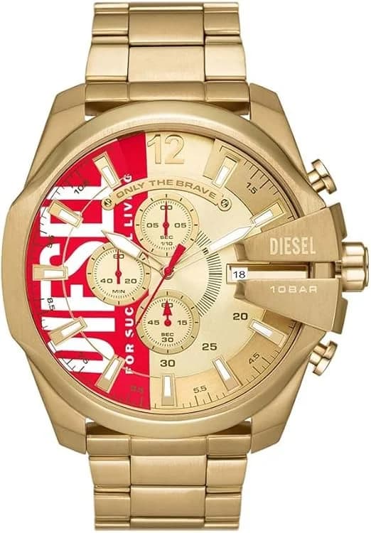 Garde-temps Diesel DZ4595 avec cadran noir texturé et compteurs chrono blancs sur fond gris soleil
