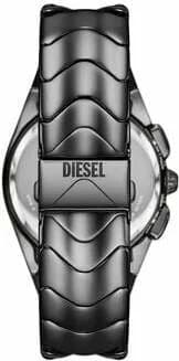 Attache bracelet Diesel DZ4682 en acier inoxydable noir brossé, fermoir déployant double sécurité gravé Diesel