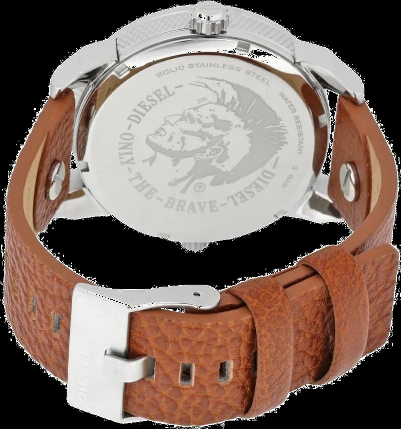 Attache bracelet Diesel DZ7309 en cuir noir texturé à coutures contrastées fermoir boucle ardillon