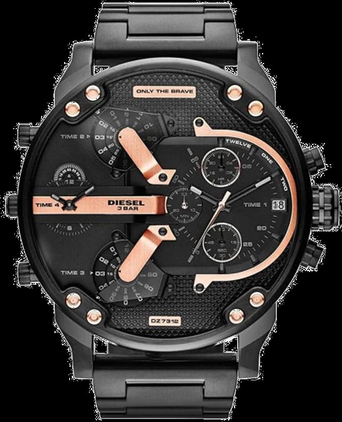 Montre Diesel Mr Daddy 2.0 DZ7312 Homme - Cadran 57mm Noir Acier, Accents Or Rose